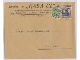 Ehemals Preußische Provinz Posen, &nbsp;Mischfrankatur Polen 5 f und &nbsp;Deutsches Reich &nbsp;15 Pf. auf Firmenbrief, apti