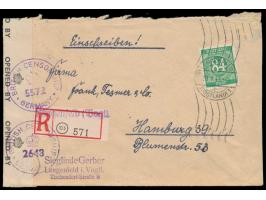 84 Pf. Ziffer auf Einschreibbrief mit Handrollstempel  (10) Lengenfeld (Vogtland) 1  29.1.48 nach Hamburg, rückseitig sowjeti