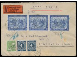 Mischfrankatur 168 Pf. auf Wertbrief mit Wertangabe 500 M., Stempel Frankfurt (Main)-Sindlingen 21.5.48, nach Halle (Saale), 