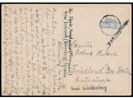 Postkarte mit handschriftlichem Aufgabevermerk  "Rabin. 17.IV.46"  in einem gestempeltem Kreis und polnischem Barfrankierungs