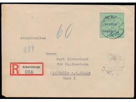 Eckartsberga,  Gebührenzettel 42 Pf. mit Signum "Bu" auf philatelistischen  Einschreibbrief  mit Stempel Eckartsberga 27.8.45