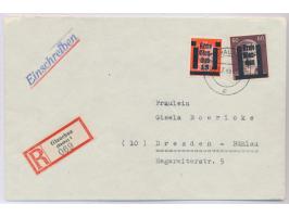 Glauchau,  15 Pf. auf 8 Pf. und 60 Pf. auf  Einschreibbrief  mit Stempel  Glauchau (Sachs) c  2.7.45 nach Dresden, Absenderst