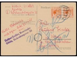 Görlitz, &nbsp;Paar 8 Pf. mit Stempel &nbsp;Görlitz 1 w &nbsp;16.8.45 auf Postkarte nach Kranz bei Neu-Bentschen über Cottbus