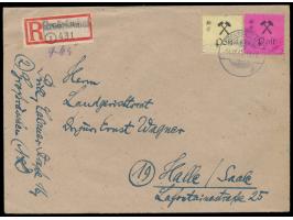 Großräschen,  30 Pf. (Type I) und 40 Pf. (Type I) auf  Einschreibbrief  mit Gitterstempel  Grossräschen a  14.11.45 nach Hall