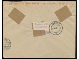 Storkow,  2 x 42 Pf. AM-Post auf Einschreibbrief aus Lübeck 25.3.46 an das Postamt Storkow, Ankunftstempel Storkow 5.4.46, Au