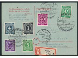 Frühverwendung  Ziffern-Ausgabe: 1, 4, 5, 6, 12, 15, 16, 25 , 40 und 42 Pf. beidseitig auf Postkarte Allgemeine Delegierten-K