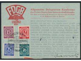 Frühverwendung  Ziffern-Ausgabe: 1, 4, 5, 6, 12, 15, 16, 25 , 40 und 42 Pf. beidseitig auf Postkarte Allgemeine Delegierten-K