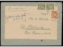 24 Pf. und 2 x 30 Pf. Ziffer auf Einschreibbrief mit Stempel  Rotenburg (Fulda)  12.9.46 nach Methewitz bei Pegau,  handschri