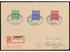 Einschreibbrief mit 15, 25 und 45 Pf. Ziffer, Bahnpoststempel  Frankfurt - Basel  Z. 85 25.11.46, auch auf  R-Zettel "Vom Aus