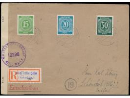 2 Einschreibbriefe, jeweils frankiert mit 15 Pf. 20 Pf. und 50 Pf. Ziffer, 1 x Stempel  Köln-Merheim (Linksrhein)  16.1.47 un