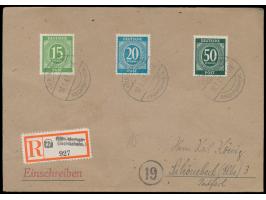 2 Einschreibbriefe, jeweils frankiert mit 15 Pf. 20 Pf. und 50 Pf. Ziffer, 1 x Stempel  Köln-Merheim (Linksrhein)  16.1.47 un