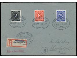 Einschreibbrief mit 2, 8 und 75 Pf. Ziffer, Bahnpoststempel  Frankfurt - Basel  Z. 3231 20.1.47, auch auf  R-Zettel "Vom Ausl