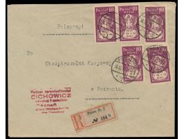 5 x  10 f Sejm  auf  Orts-Einschreibbrief,  aptierter deutscher Stempel  Poznan 1  16.12.19, deutscher  R-Zettel Posen O. 1, 