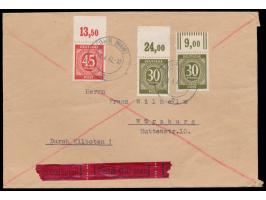 30 Pf. Ziffer mit   Walzendruck-Oberrand  mit 30 Pf. Ziffer und 45 Pf. Ziffer mit Plattendruck-Oberrand auf Eilbrief, Stempel