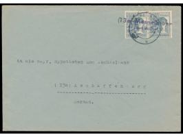 seltener violetter Not-L2  (13a) Mespelbrunn / über Aschaffenburg  und Normstempel Aschaffenburg 2 17.1.48 auf Brief mit Paar