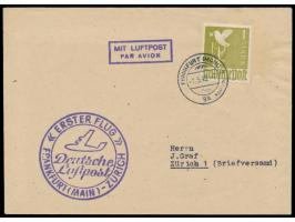 Erstflug Frankfurt (Main) - Zürich  1.5.1948: Einzelfrankatur 1 M. Taube auf Luftpostbrief nach Zürich, Stempel Frankfurt (Ma