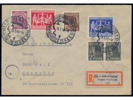 Einschreibbrief 2. Gewicht mit Sonderstempel  Hannover Exportmesse  mit UB g 28.5.48 nach Chemnitz, R-Zettel Hannover 1 mit L