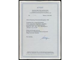 16 Pf. Arbeiter im  ungezähnten waagerechten Paar  mit weiterer 16 Pf. und 3 M. und 5 M. Taube als  Zehnfachfrankatur  auf Or