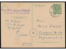 Ganzsache 5 Pf. Ziffer als Ortskarte mit Stempel  Frankfurt (Main) Süd 10  1.3.46 -9,  Briefkastenleerung  am Porto-Wechselta