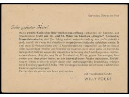 Ganzsache 10 Pf. Ziffer mit beidseitigem  Zudruck "Willy Focke, Karlsruhe i. B."  als Drucksache nach Zirndorf, Maschinen-Wer
