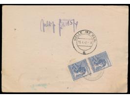 Ganzsache 10 Pf. Ziffer  mit Zusatzfrankatur 10 Pf. und 2 x 80 Pf. Arbeiter (letztere rückseitig) als  Notpaketkarte  mit Ste