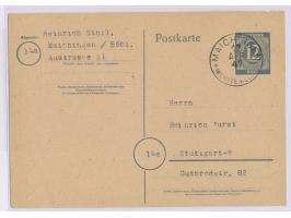 Württemberg-K1  Maichingen (Württemberg)  12. Apr. 47 auf Ganzsache 12 Pf. nach Stuttgart, Bedarf
Postleitzahl: 710
