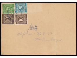 Ganzsache 45 Pf.  Ziffer mit viol. Handstempel  "Paketkarte"  von  Nürnberg 3  als  Notpaketkarte  mit Aufgabestempel  Nürnbe