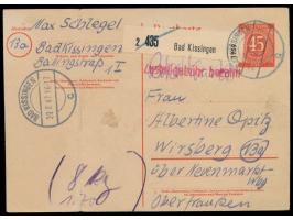 Ganzsache 45 Pf. &nbsp;Ziffer als &nbsp;Notpaketkarte, &nbsp;rückseitig 10 Pf. und 15 Pf. Ziffer und 1 M. Taube als Portoergä