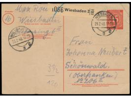 Ganzsache 45 Pf.  Ziffer (Verkaufspreis 30 Pf.) als  Notpaketkarte,  rückseitig 2 x 45 Pf. Ziffer als Portoergänzung, Stempel