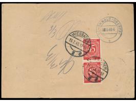 Ganzsache 45 Pf.  Ziffer (Verkaufspreis 30 Pf.) als  Notpaketkarte,  rückseitig 2 x 45 Pf. Ziffer als Portoergänzung, Stempel