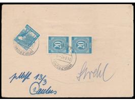 Ganzsache 12 Pf.  Arbeiter   mit Zusatzfrankatur 2 x 20 Pf. Ziffer und 8 Pf. und 20 Pf. Arbeiter als  Notpaketkarte  mit Stem