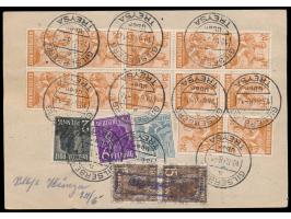 Ganzsache 12 Pf.  Arbeiter   mit Zusatzfrankatur 2 x 30 Pf. Ziffer und 2 Pf., 6 Pf., 12 Pf. und 12 x 24 Pf. Arbeiter als  Not