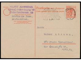 Ganzsachen-Doppelkarte 30 Pf.  mit Maschinenstempel Hamburg 1 21.6.48 -9  nach Brasilien,  Briefkastenleerung am Tag der  Wäh
