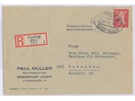 12 Pf. Bär mit Stempel  Frankfurt (Oder) Gebühr bezahlt  8.1.46 und handschriftlich "30 Pf. bar" als  Teilbarfrankatur  auf E