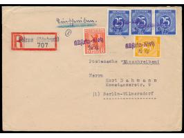 violetter Not-L1 &nbsp;Küstrin-Kietz &nbsp;mit handschriftlichem Datum 6.6.46 auf Einschreibbrief 2. Gewicht, Frankatur 8 Pf.