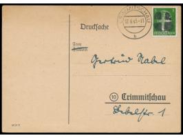 Amerikanische Besetzung:  5 Pf. Hitler mit charakteristischer Schwärzung auf Ortskarte, Stempel  Crimmitschau  17.6.45 wie üb
