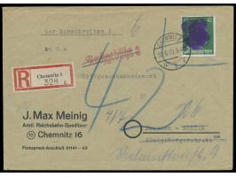 RPD Chemnitz, &nbsp;Einzelfrankatur 42 Pf. Hitler mit Schwärzung auf &nbsp;R-Brief &nbsp;an das Kriegsschädenamt in Dresden, 