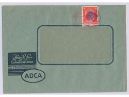 RPD Chemnitz,  Rollenmarke 8 Pf. Hitler (Zahnfehler) mit  Firmenlochung "VB"  (Vogtländische Bank) und Schwärzung, roter Stem