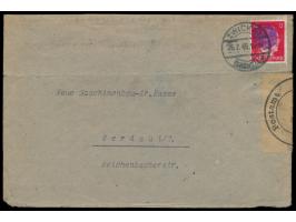 RPD Chemnitz, 12 Pf. Hitler mit Schwärzung auf Brief, Stempel Zwickau (Sachs) 1 26.7.45, nach Werdau, dort zensiert, rechts P