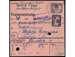 RPD Chemnitz,  Postanweisung auf 20 RM, Frankatur  10 Pf. Hindenburg  und 2 x 10 Pf. Hitler (1 x rückseitig), alle mit kleine
