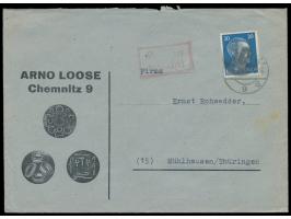 RPD Chemnitz,  20 Pf. Hitler mit  Firmenlochung "A L / C"  (Arnold Loose) und Schwärzung auf Firmenbrief 2. Gewicht, Stempel 