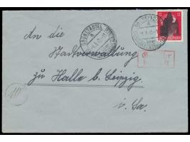 Schwarzenberg, &nbsp;12 Pf. mit &nbsp;Schloss-Silhouette &nbsp;auf Brief an die Stadtverwaltung in Halle, Stempel &nbsp;Grüns