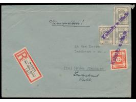 2 x violetter Not-L1  Kemnitz üb. Löbau / Sa  auf  Einschreibbrief  mit Ostsachsen 3 x 10 Pf. (1 x Schnittmängel) und 12 Pf. 