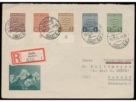 1 Pf., 3 Pf. und 5 Pf. mit  Privatzähnung L 11  und 10 Pf. und 24 Pf. (alle mit Unterrand) auf Einschreibbrief, Stempel  Hall