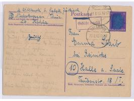 Hitler-Ganzsache 6 Pf. (Antwortteil), Wertstempel unkenntlich gemacht, violetter R1  Gebühr bezahlt,  Stempel  Orlamünde  23.