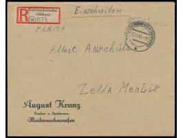 unverschlossener Einschreibbrief mit Stempel  Niedersachswerfen (Südharz)  12.10.45 und violettem L1 "gebühr bezahlt" nach Ze