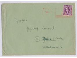 Postfreistempel  Gera 4  13.10.45 mit aptiertem Adlerkopf-Wertrahmen 12 Pf. als Entwertung auf mit 12 Pf. AM-Post vorfrankier