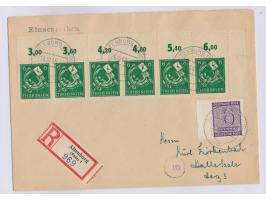 rechter oberer  Eckrandstreifen 6 Pf.  Posthorn mit Westsachen 6 Pf. Ziffer auf Einschreibbrief, Stempel  Altenburg (Thür.) 1