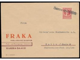 schwarzer Not-L1  Harra (Kreis Schleiz)  auf Firmenbrief mit 12 Pf. Schiller nach Halle, Bedarf
Stichwort: Notstempel
Postlei