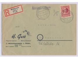 12 Pf. Schiller mit Stempel  Mühlhausen (Thür) 1 Bezahlt  8.1.46 und handschriftlich "30" Pf. als  Teilbarfrankatur  auf Eins
